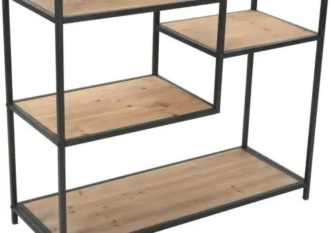 Bibliotecă, 90,5x35x180 cm, lemn masiv de brad și oțel - 4/5