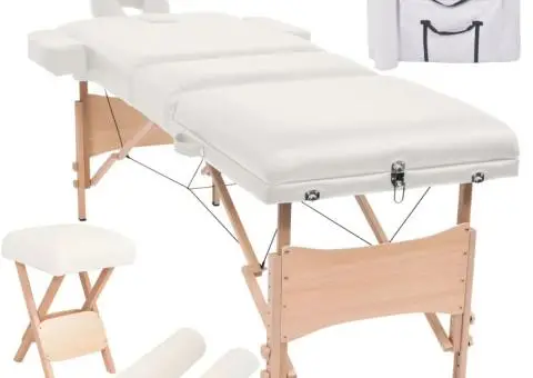Set taburet și masă masaj pliabile 3 zone, 10 cm grosime, alb - 1/5