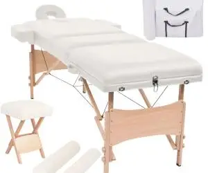 vidaXL Set taburet și masă masaj pliabile 3 zone, 10 cm grosime, alb
