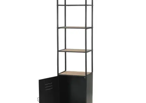 Bibliotecă, 40,5x32,5x180 cm, lemn masiv de brad și oțel - 5/5