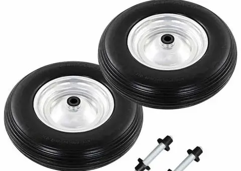 Roți de roabă cu osie, 2 buc, 4.00-8, PU solid, 390 mm - 1/5