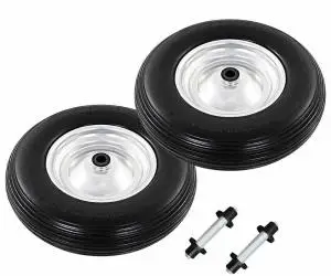 vidaXL Roți de roabă cu osie, 2 buc, 4.00-8, PU solid, 390 mm