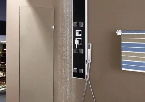 Unitate panou de duș, sticlă, 18 x 42,1 x 120 cm, negru - 1/5