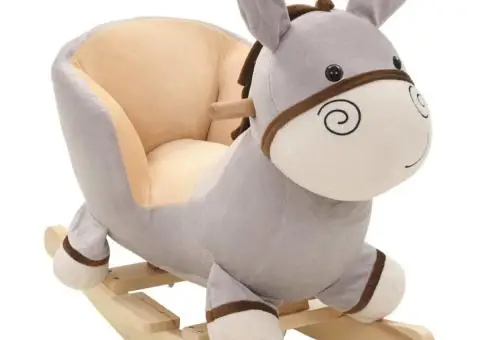 Balansoar animal, măgar, cu spătar, pluș, 60 x 32 x 55 cm, gri - 1/5