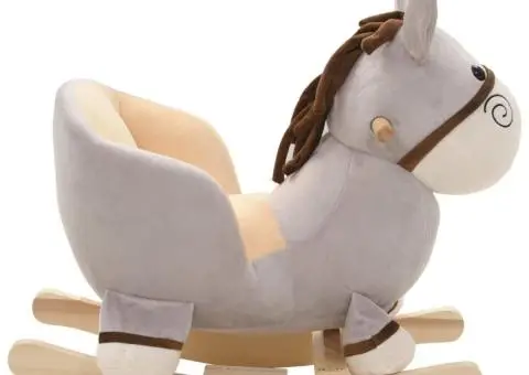 Balansoar animal, măgar, cu spătar, pluș, 60 x 32 x 55 cm, gri - 2/5