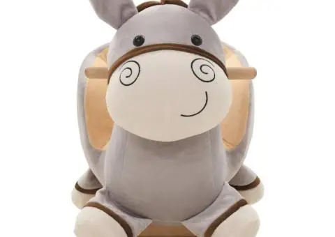 Balansoar animal, măgar, cu spătar, pluș, 60 x 32 x 55 cm, gri - 3/5