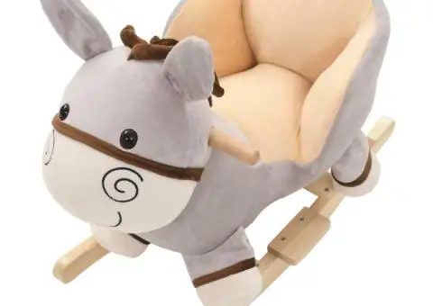 Balansoar animal, măgar, cu spătar, pluș, 60 x 32 x 55 cm, gri - 4/5