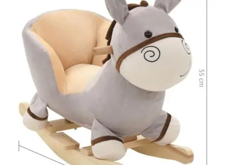 Balansoar animal, măgar, cu spătar, pluș, 60 x 32 x 55 cm, gri - 5/5