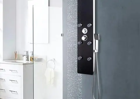 Panou de duș din sticlă, 25x44,6x130 cm, negru - 1/5