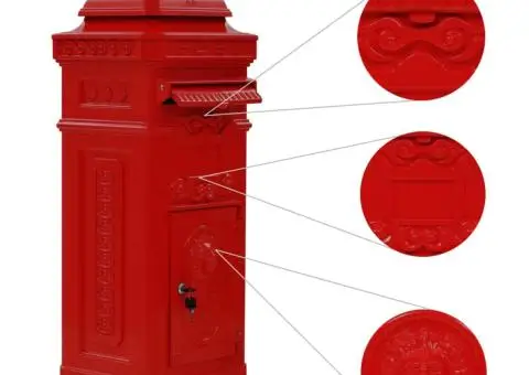 Cutie poștală stâlp, aluminiu, stil vintage, inoxidabil, roșu - 5/5