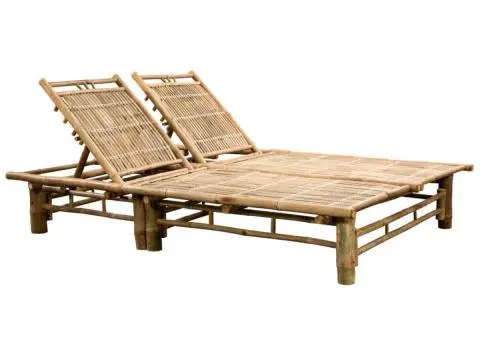Șezlong de plajă pentru 2 persoane, bambus - 1/5