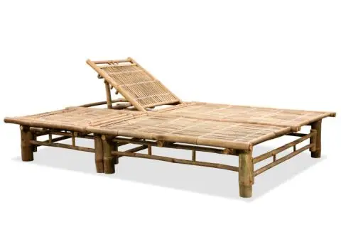 Șezlong de plajă pentru 2 persoane, bambus - 2/5