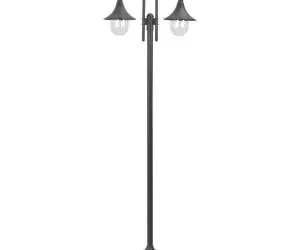 vidaXL Stâlp cu lumini de grădină E27 220 cm, aluminiu 2 lămpi, bronz