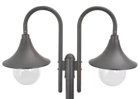 Stâlp cu lumini de grădină E27 220 cm, aluminiu 2 lămpi, bronz - 3/4