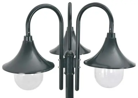 Stâlp iluminat grădină E27 220cm aluminiu 3 lămpi verde închis - 3/4