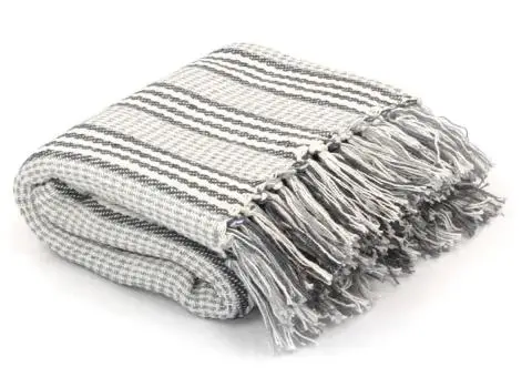 Pătură decorativă cu dungi, bumbac, 220 x 250 cm, gri și alb - 1/5