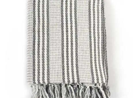 Pătură decorativă cu dungi, bumbac, 220 x 250 cm, gri și alb - 2/5