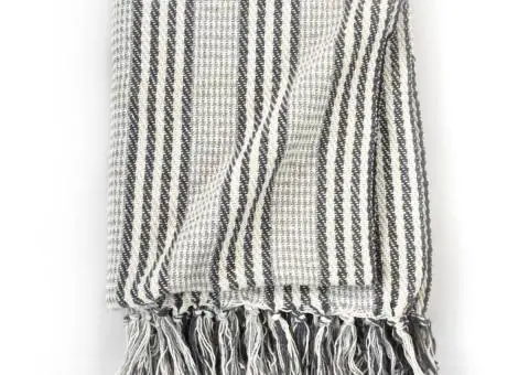 Pătură decorativă cu dungi, bumbac, 220 x 250 cm, gri și alb - 3/5