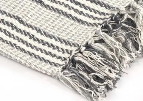 Pătură decorativă cu dungi, bumbac, 220 x 250 cm, gri și alb - 4/5