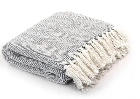 Pătură decorativă model spic, bumbac, 220 x 250 cm, gri - 1/5