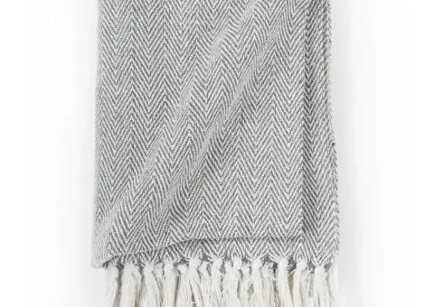Pătură decorativă model spic, bumbac, 220 x 250 cm, gri - 3/5