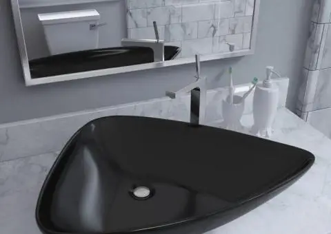 Chiuvetă din ceramică, negru, 645 x 455 x 115 mm, triunghi - 1/5