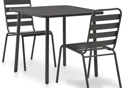 Set mobilier bistro, 3 piese, gri închis, oțel - 1/5