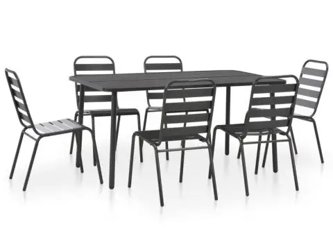 Set mobilier de exterior, 7 piese, gri închis, oțel - 1/5
