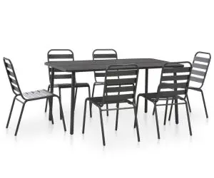 vidaXL Set mobilier de exterior, 7 piese, gri închis, oțel