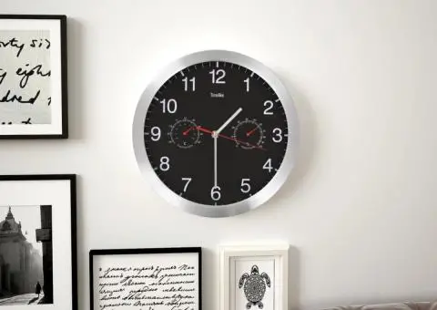 Ceas perete mecanism cuarț, higrometru/termometru, negru, 30 cm - 1/5