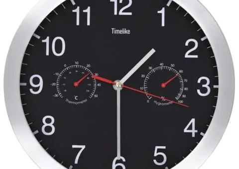 Ceas perete mecanism cuarț, higrometru/termometru, negru, 30 cm - 2/5