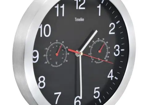 Ceas perete mecanism cuarț, higrometru/termometru, negru, 30 cm - 3/5