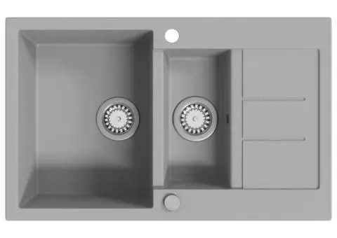 Chiuvetă de bucătărie din granit cu două cuve, gri - 2/5
