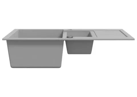 Chiuvetă de bucătărie din granit cu două cuve, gri - 4/5