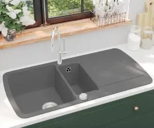 vidaXL Chiuvetă de bucătărie din granit cu două cuve, gri
