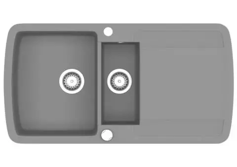 Chiuvetă de bucătărie din granit cu două cuve, gri - 2/5