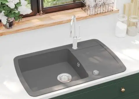 Chiuvetă de bucătărie din granit cu o cuvă, gri - 1/5