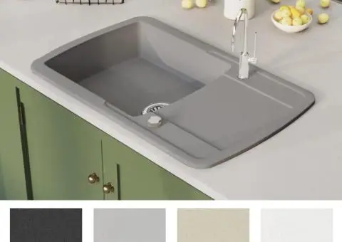 Chiuvetă de bucătărie din granit cu o cuvă, gri - 3/5