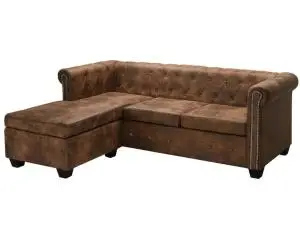 vidaXL Canapea Chesterfield în formă de L, velur artificial, maro