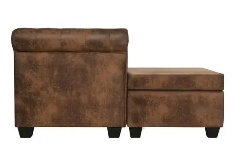 Canapea Chesterfield în formă de L, velur artificial, maro - 3/5