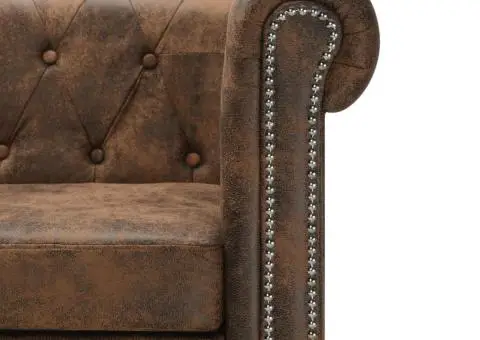 Canapea Chesterfield în formă de L, velur artificial, maro - 4/5