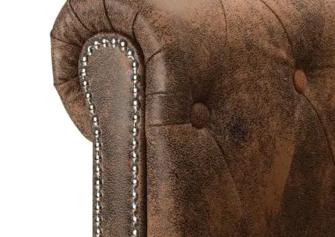 Canapea Chesterfield în formă de L, velur artificial, maro - 5/5