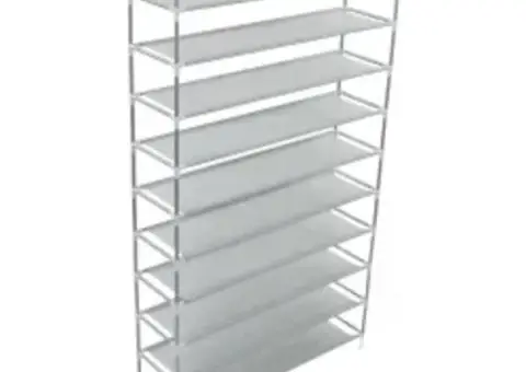 Raft încălțăminte 10 etajere, metal și textil nețesut, argintiu - 2/5