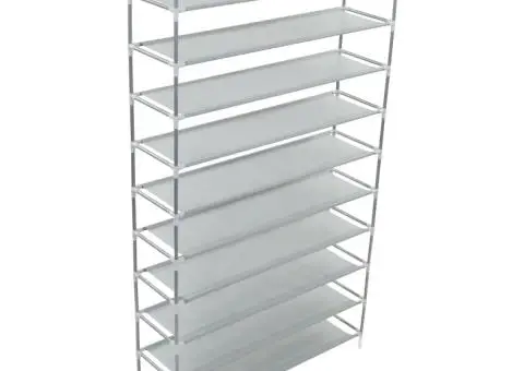 Raft încălțăminte 10 etajere, metal și textil nețesut, argintiu - 3/5