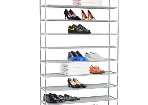 Raft încălțăminte 10 etajere, metal și textil nețesut, argintiu - 4/5