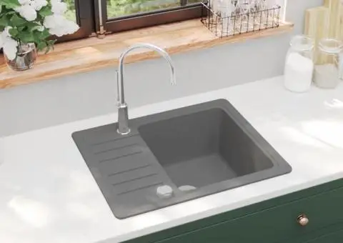Chiuvetă de bucătărie din granit cu o cuvă, gri - 1/5