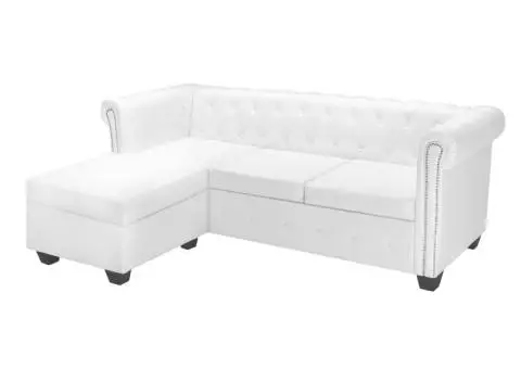 Canapea Chesterfield în formă de L, piele artificială, alb - 1/5