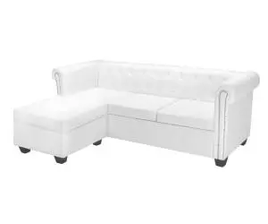 vidaXL Canapea Chesterfield în formă de L, piele artificială, alb