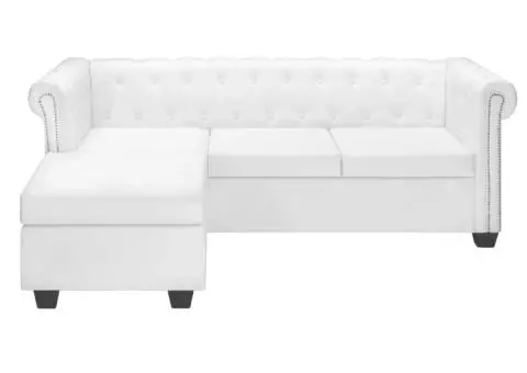 Canapea Chesterfield în formă de L, piele artificială, alb - 2/5