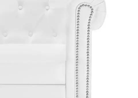 Canapea Chesterfield în formă de L, piele artificială, alb - 5/5